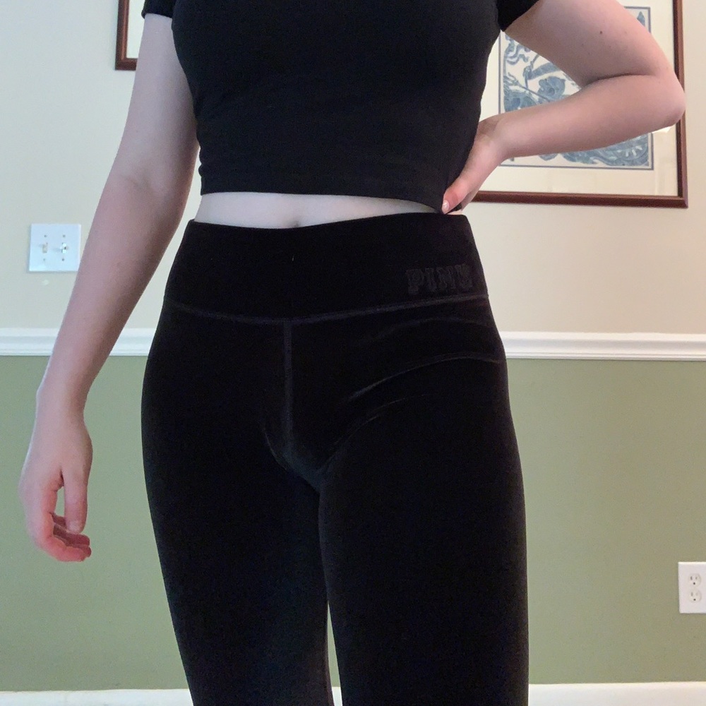 Pink Victoria’s Secret Black velvet leggings